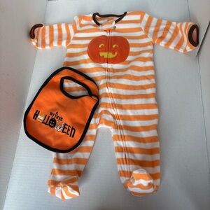 Carters Sleeper 3-6 months Child of Mine Orange White Baby Bib First Halloween